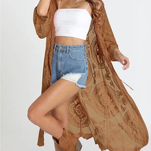 lace kimono cardigan sweater kimono cover up - Picture 2 of 6